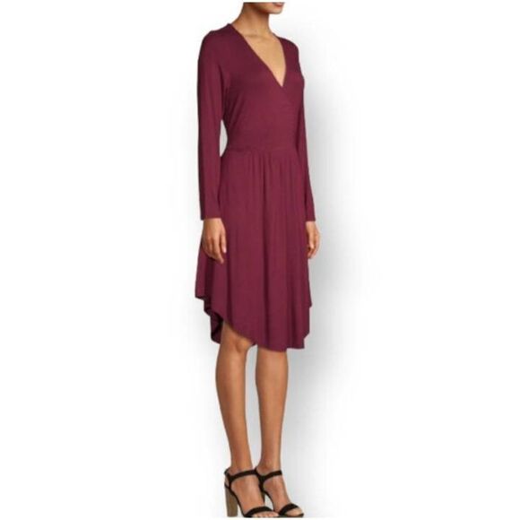 LOVE SADIE BURGUNDY V-NECK LONG SLEEVE DRESS SZ.L EUC. - Picture 2 of 13
